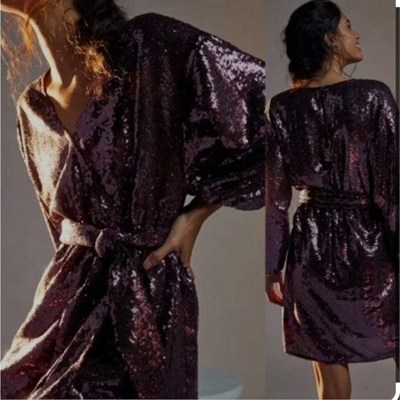 Anthropologie Lisabette Sequined Mini Dress - Purple.  Cocktail-NWT-Brand New - Picture 1 of 8